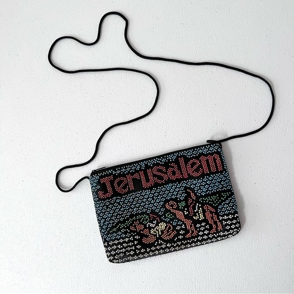 Jerusalem beaded Zippered Bag with Shoulder Strap Travel Resortwear‎ Whimsical - Picture 1 of 5